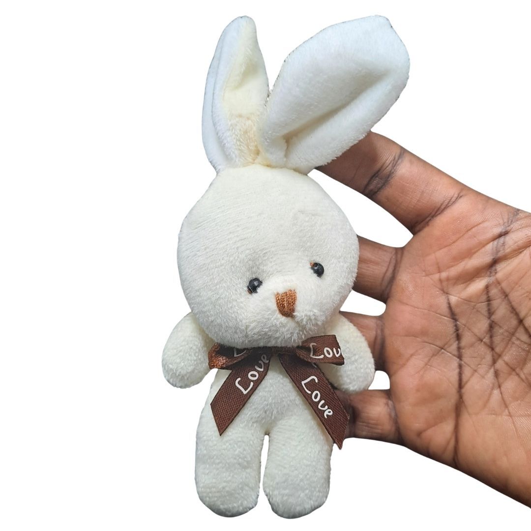 Plush 3D Rabbit Bunny Keychain Cute Keyring for Bags Gifts Keyholder Teddy Bear Love Bowtie Unique Christmas Valentines Day Anniversary Birthday Wife Girlfriend Sister Cream White Vanilla Soft Mini