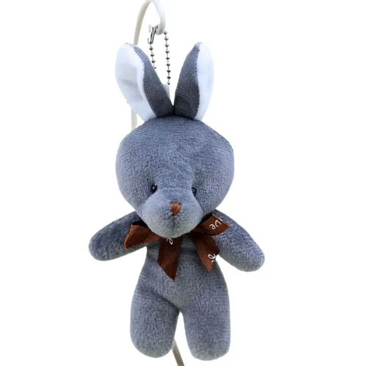 Cute Rabbit Plush Keychain with Bowtie GREY Soft Stuffed Animal Key Ring for Bag Car Mirror Gift for Women Girls Easter Keyholder Teddy Bear Wedding Birthday Graduation Valentines Day Party Bunny GRAY