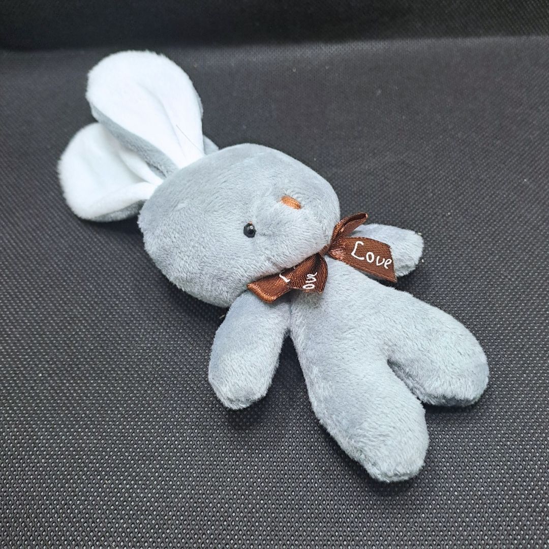 Cute Rabbit Plush Keychain with Bowtie GREY Soft Stuffed Animal Key Ring for Bag Car Mirror Gift for Women Girls Easter Keyholder Teddy Bear Wedding Birthday Graduation Valentines Day Party Bunny GRAY
