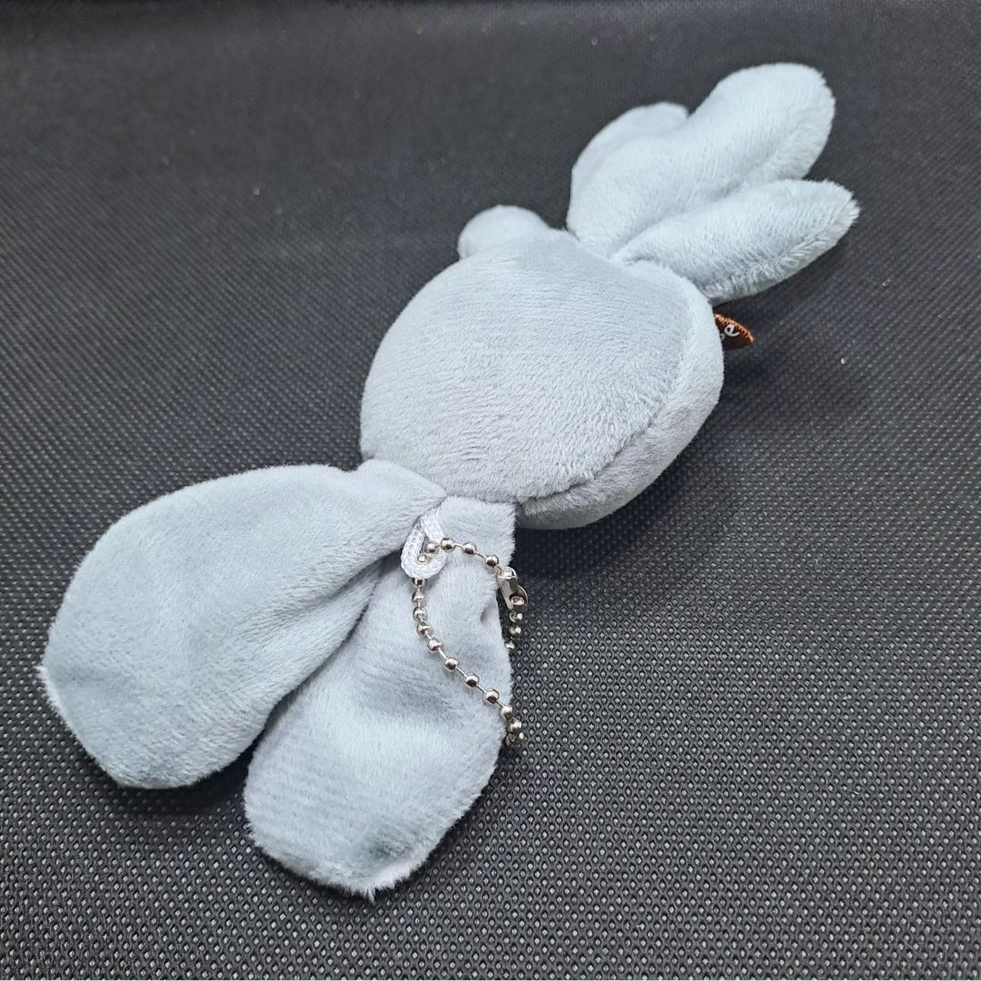 Cute Rabbit Plush Keychain with Bowtie GREY Soft Stuffed Animal Key Ring for Bag Car Mirror Gift for Women Girls Easter Keyholder Teddy Bear Wedding Birthday Graduation Valentines Day Party Bunny GRAY
