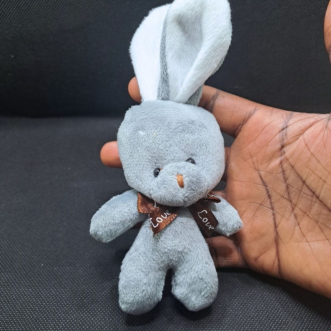 Cute Rabbit Plush Keychain with Bowtie GREY Soft Stuffed Animal Key Ring for Bag Car Mirror Gift for Women Girls Easter Keyholder Teddy Bear Wedding Birthday Graduation Valentines Day Party Bunny GRAY