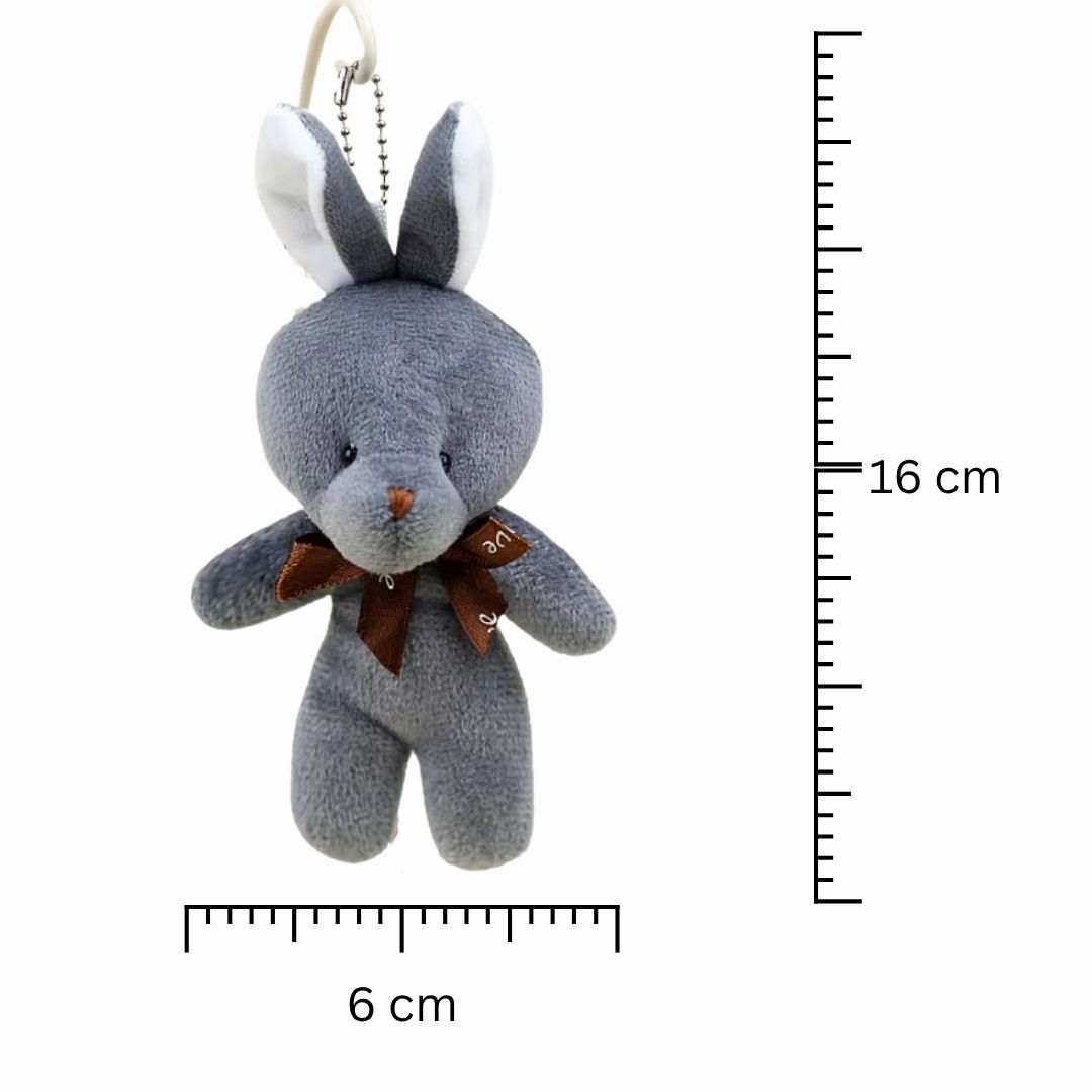 Cute Rabbit Plush Keychain with Bowtie GREY Soft Stuffed Animal Key Ring for Bag Car Mirror Gift for Women Girls Easter Keyholder Teddy Bear Wedding Birthday Graduation Valentines Day Party Bunny GRAY