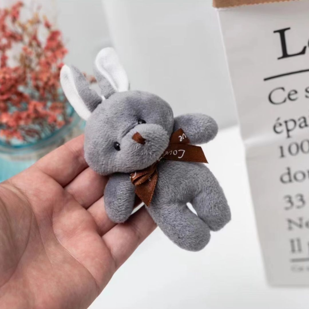 Cute Rabbit Plush Keychain with Bowtie GREY Soft Stuffed Animal Key Ring for Bag Car Mirror Gift for Women Girls Easter Keyholder Teddy Bear Wedding Birthday Graduation Valentines Day Party Bunny GRAY
