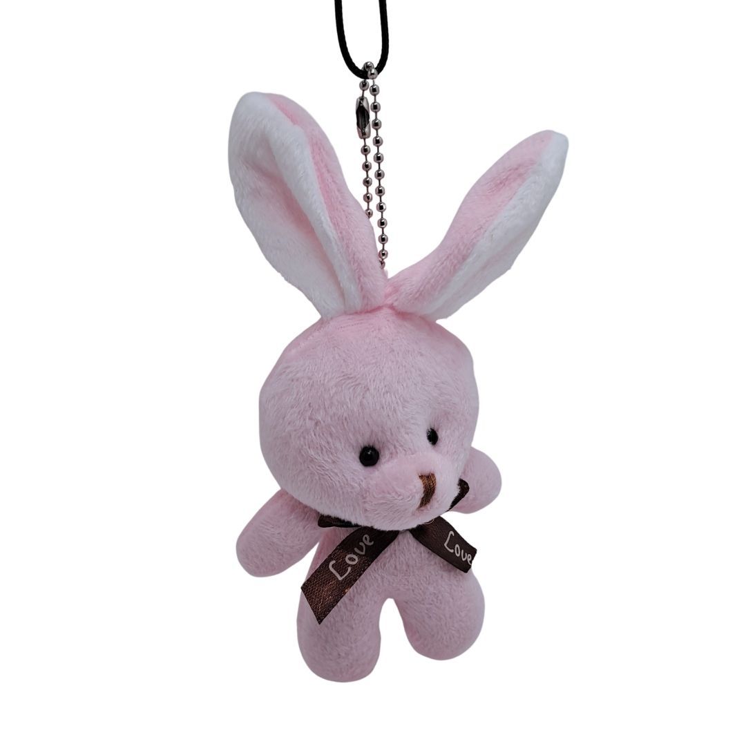 Cute Bunny Plush Keychain PINK Soft Rabbit Keyholder Pendant for Bag Car Mirror Gift Teddy Bear Unique Women Girls Ladies Wife Girlfriend Sister Mother Friend Birthday Valentines Day Labubu Cartoon