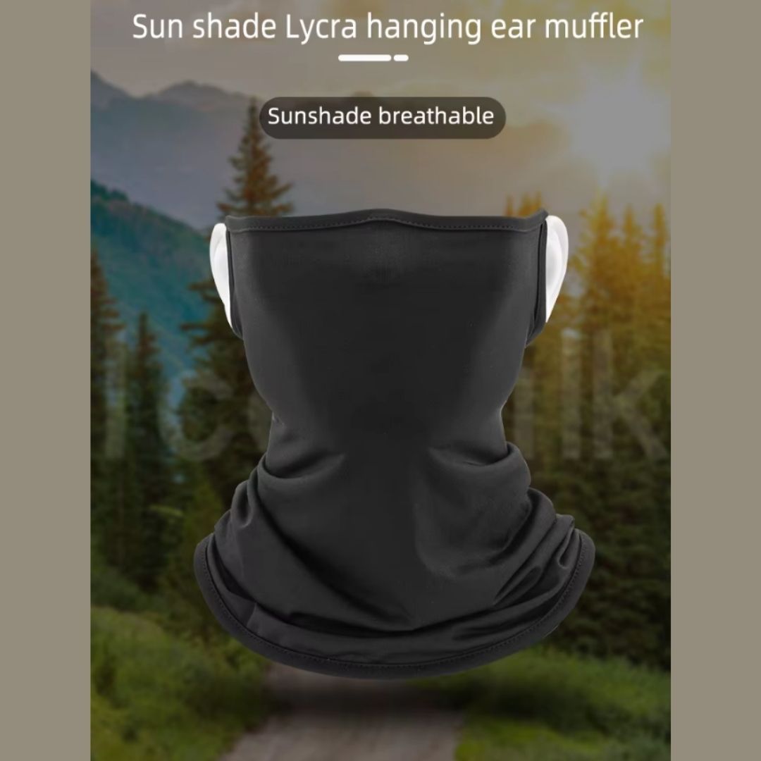 Half Mask Neck Gaiter with Ear Slits Slots Lightweight Breathable UV Protection Face Cover for Sports Hijab HM-2 BLACK Ear-Mounted Bandana Scarf Running Jogging Silky Spandex Designer Multipurpose