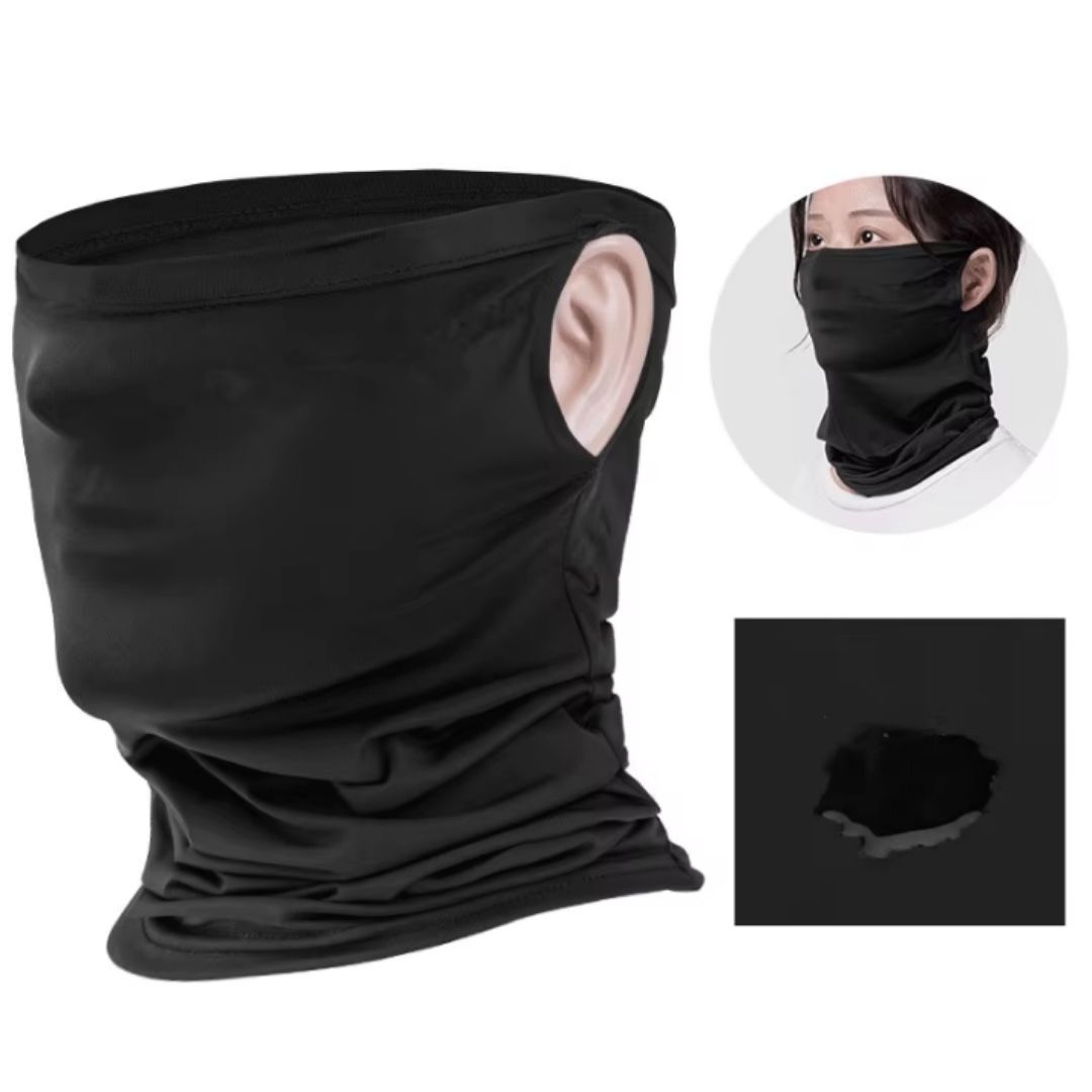 Half Mask Neck Gaiter with Ear Slits Slots Lightweight Breathable UV Protection Face Cover for Sports Hijab HM-2 BLACK Ear-Mounted Bandana Scarf Running Jogging Silky Spandex Designer Multipurpose