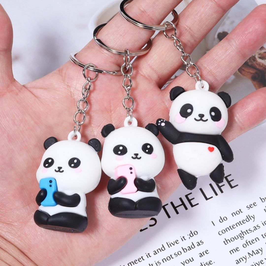 3D Cute Panda PVC Silicone Keychain Kawaii Cartoon Mini Doll Keyring for Bags Cars Gift Pendant Kids Girls Women Keyholder Ladies Girlfriend Sister Mother Child Children Kids Couple Souvenir Daughter