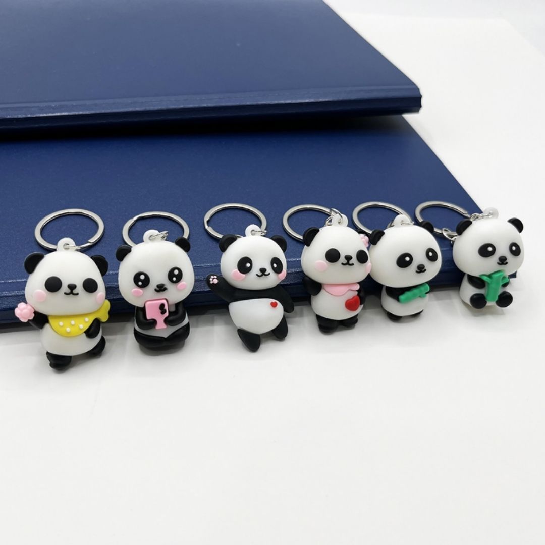 3D Cute Panda PVC Silicone Keychain Kawaii Cartoon Mini Doll Keyring for Bags Cars Gift Pendant Kids Girls Women Keyholder Ladies Girlfriend Sister Mother Child Children Kids Couple Souvenir Daughter