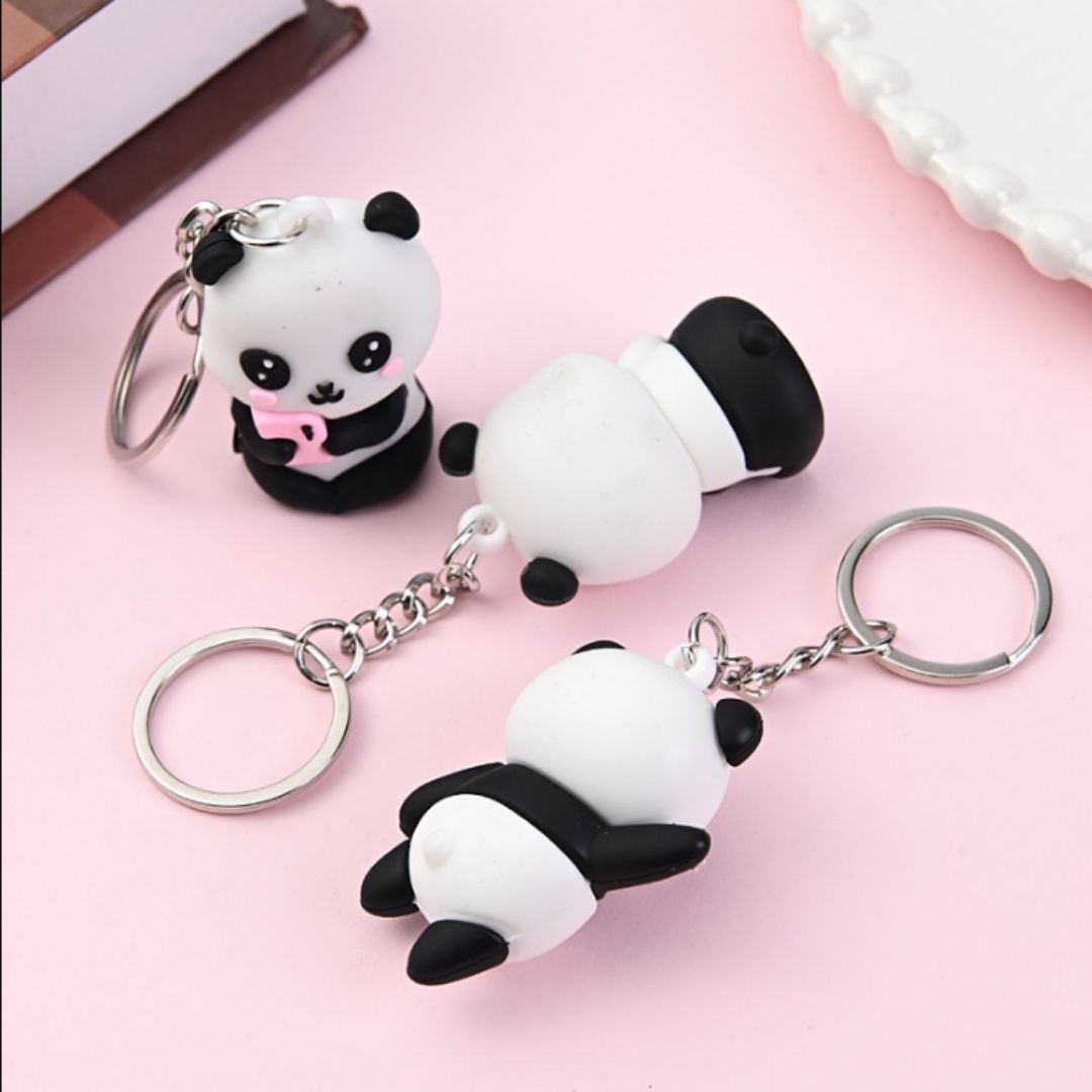 3D Cute Panda PVC Silicone Keychain Kawaii Cartoon Mini Doll Keyring for Bags Cars Gift Pendant Kids Girls Women Keyholder Ladies Girlfriend Sister Mother Child Children Kids Couple Souvenir Daughter