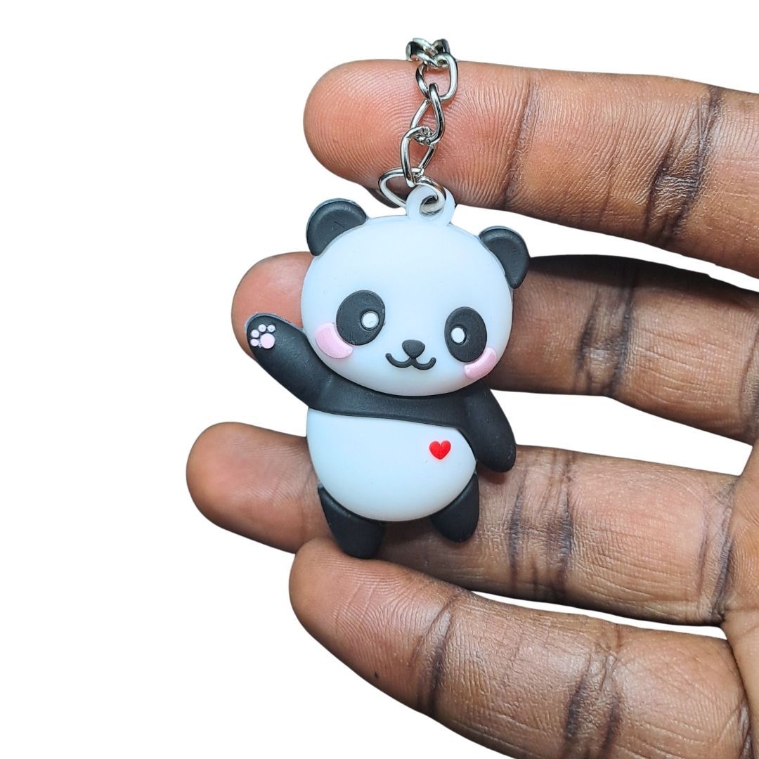 3D Cute Panda Silicone Keychain BLACK Kung Fu Anime Animal Key Ring with Carabiner for Bags & Keys (Kawaii Gift for Women, Wife & Girls) Pendant Keyholder Birthday Valentine’s Day Unique Souvenirs