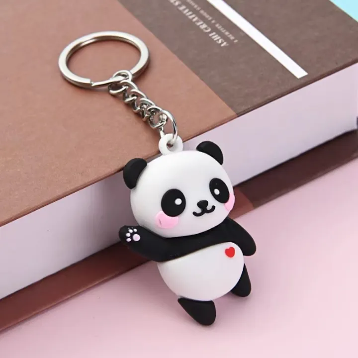 3D Cute Panda Silicone Keychain BLACK Soft Rubber PVC Cartoon Animal Keyring with Carabiner for Women, Wife, Girlfriend & Kids Pendant Keyholder Keyring Birthday Valentines Day Gift Unique Special
