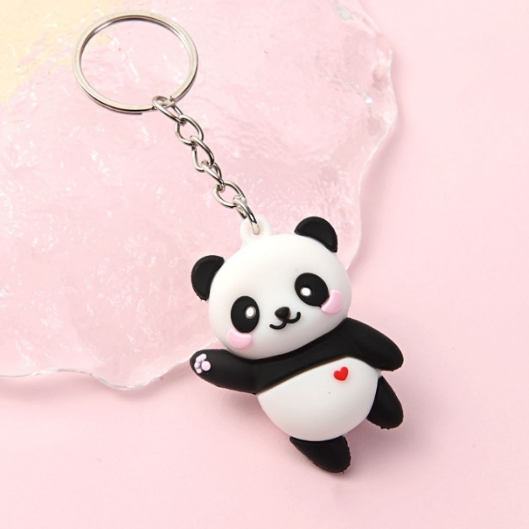 3D Cute Panda Silicone Keychain BLACK Soft Rubber PVC Cartoon Animal Keyring with Carabiner for Women, Wife, Girlfriend & Kids Pendant Keyholder Keyring Birthday Valentines Day Gift Unique Special
