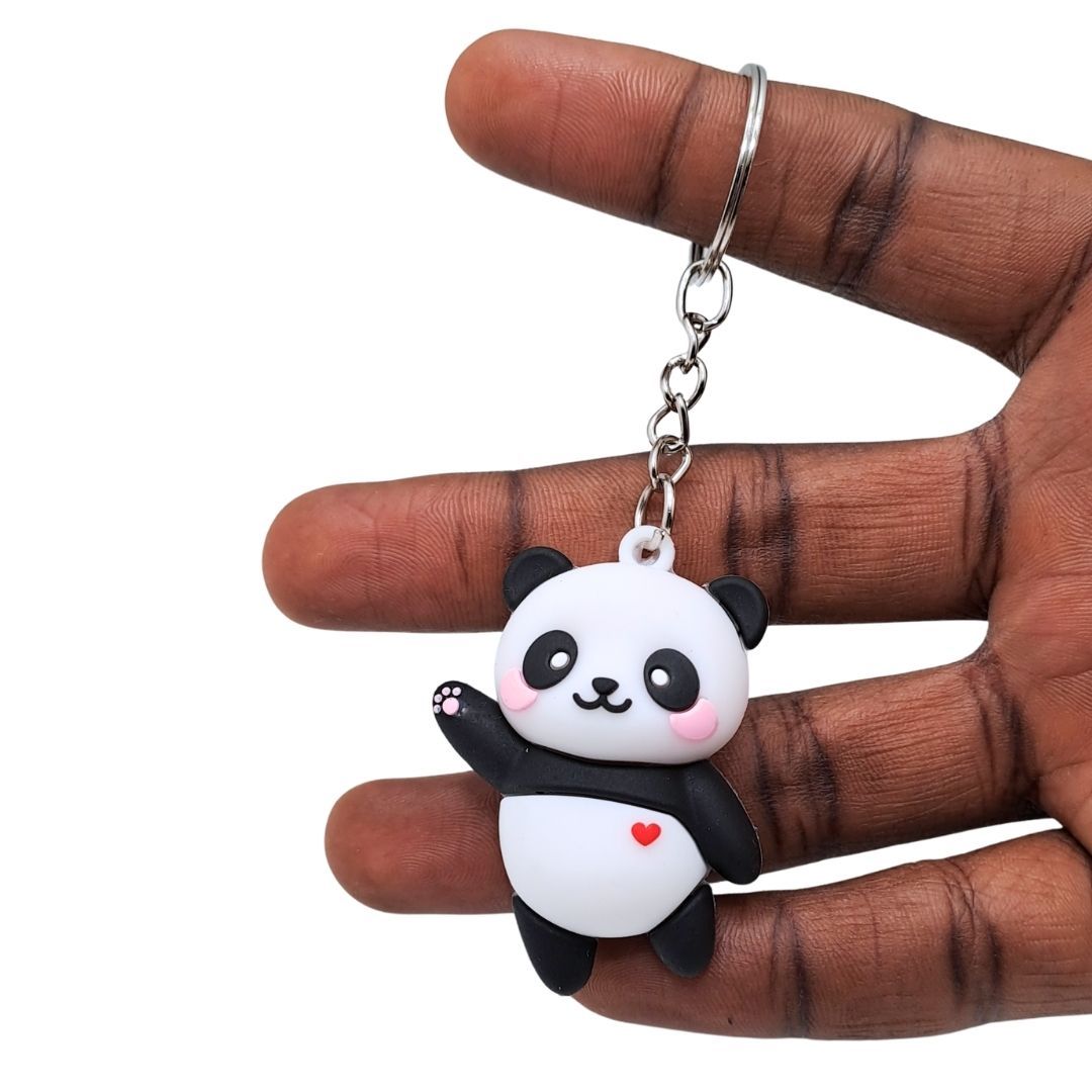 3D Cute Panda Silicone Keychain BLACK Soft Rubber PVC Cartoon Animal Keyring with Carabiner for Women, Wife, Girlfriend & Kids Pendant Keyholder Keyring Birthday Valentines Day Gift Unique Special