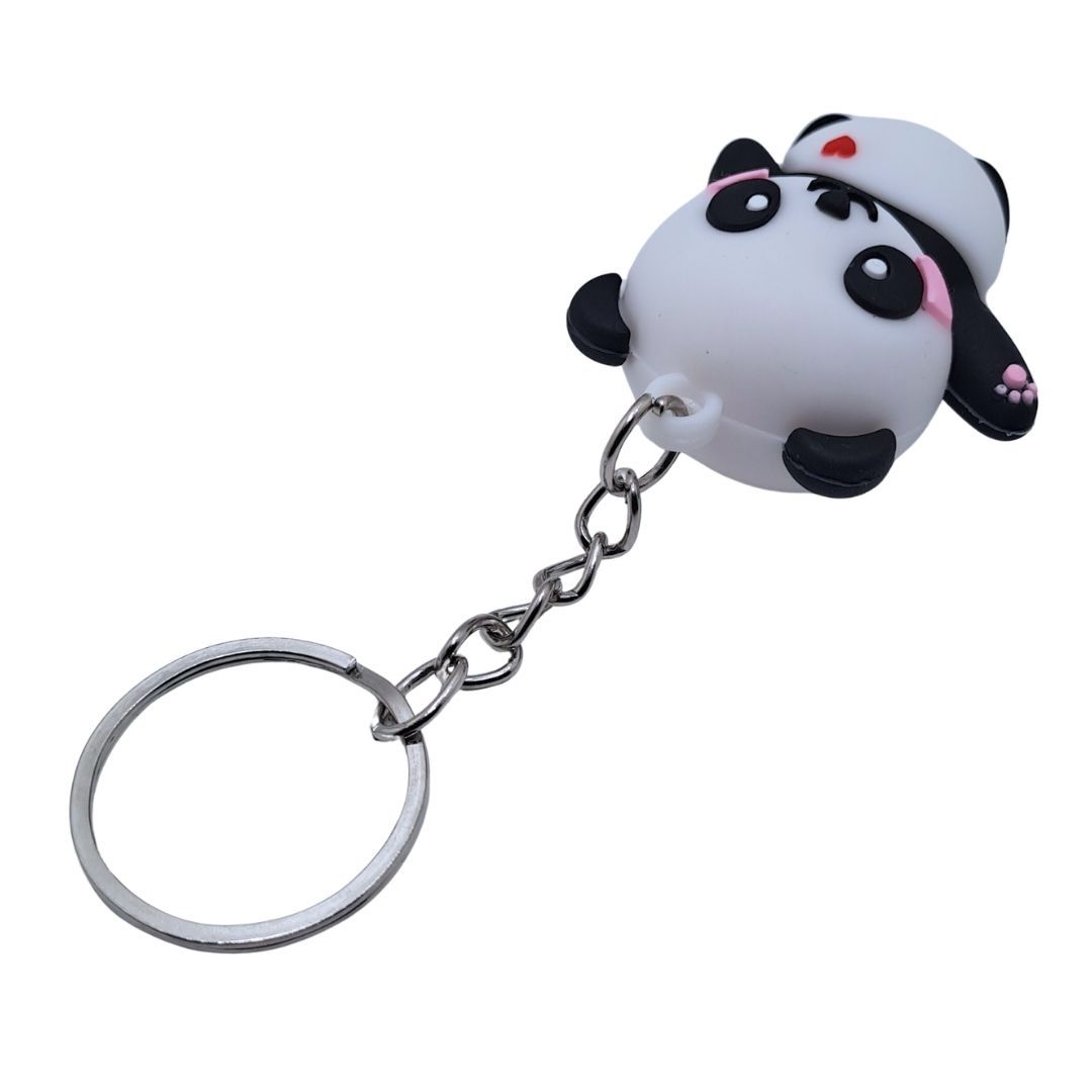 3D Cute Panda Silicone Keychain BLACK Soft Rubber PVC Cartoon Animal Keyring with Carabiner for Women, Wife, Girlfriend & Kids Pendant Keyholder Keyring Birthday Valentines Day Gift Unique Special