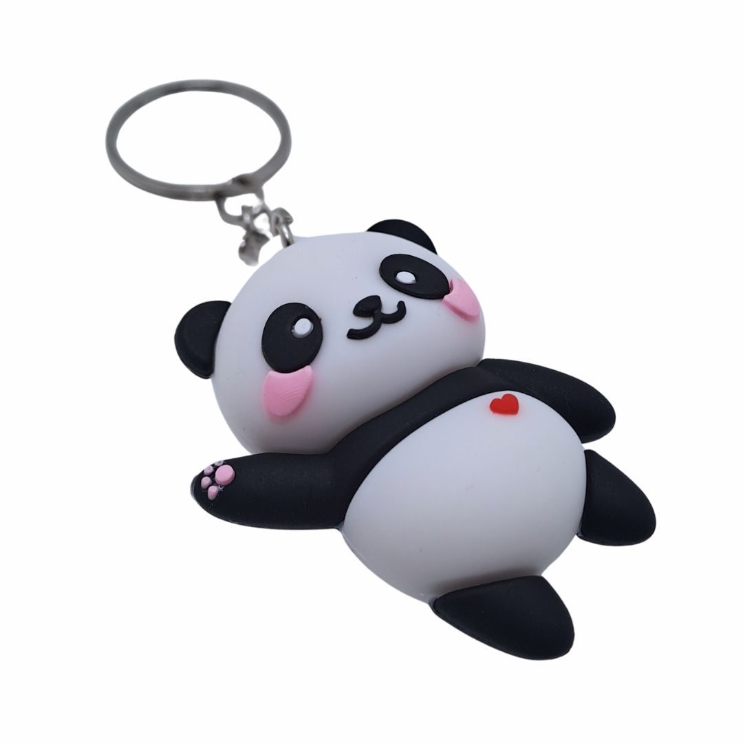3D Cute Panda Silicone Keychain BLACK Soft Rubber PVC Cartoon Animal Keyring with Carabiner for Women, Wife, Girlfriend & Kids Pendant Keyholder Keyring Birthday Valentines Day Gift Unique Special