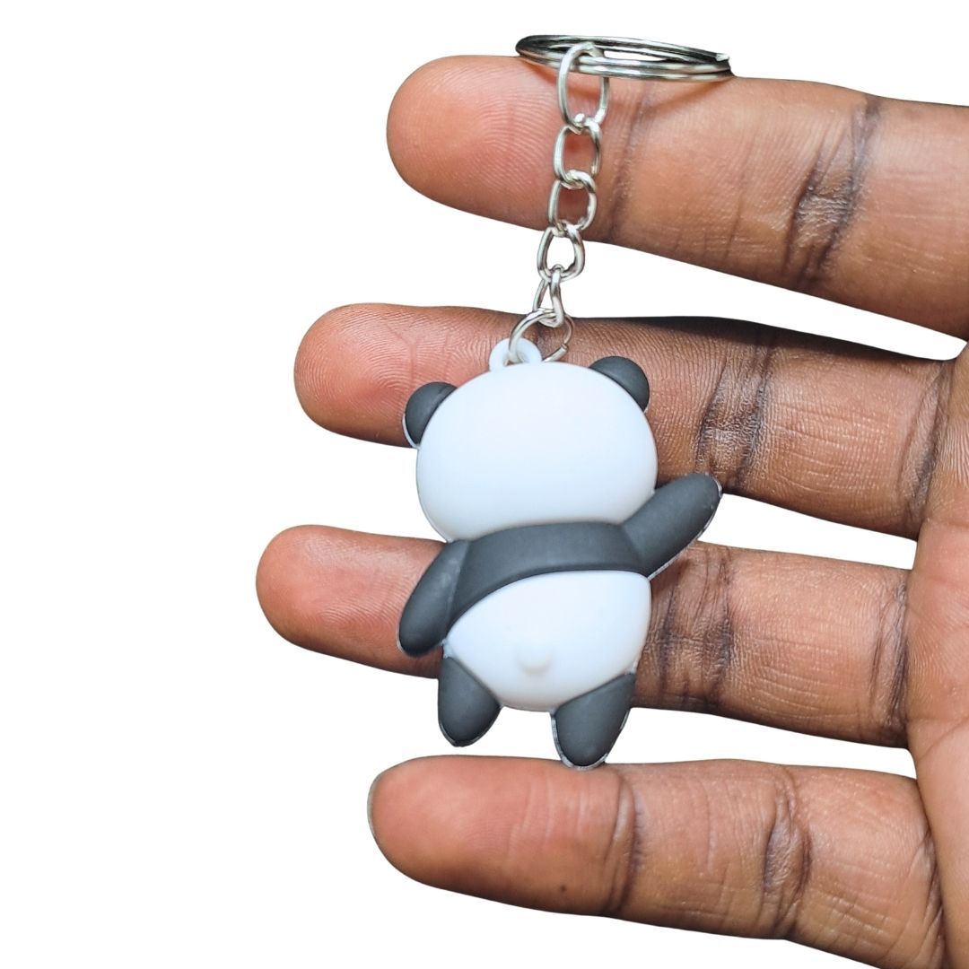 3D Cute Panda Silicone Keychain BLACK Soft Rubber PVC Cartoon Animal Keyring with Carabiner for Women, Wife, Girlfriend & Kids Pendant Keyholder Keyring Birthday Valentines Day Gift Unique Special