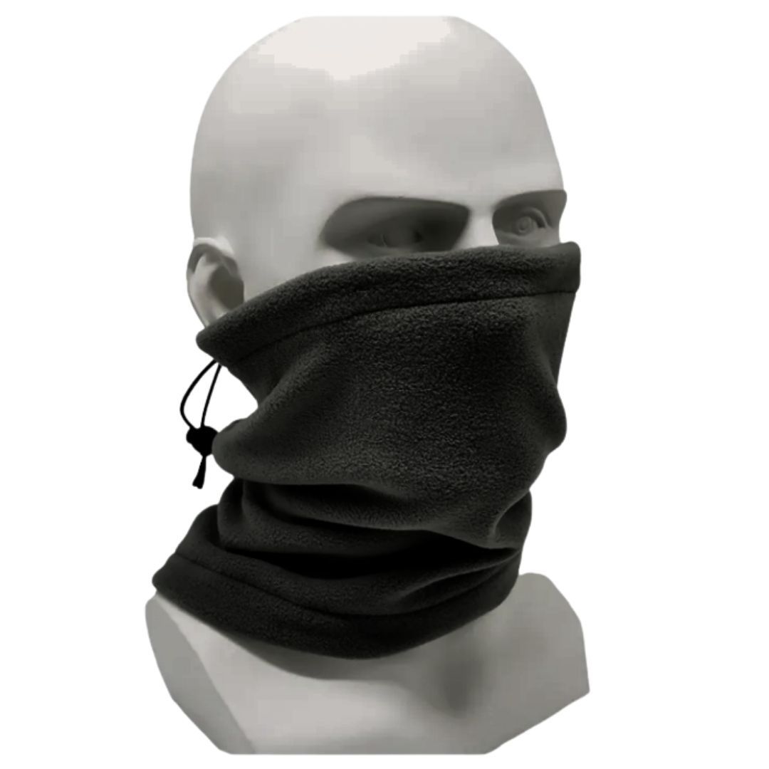 Warm Winter Neck Gaiter HM-3 Polar Fleece Half Mask with Adjustable Drawstring – Windproof, Dustproof, Motorcycle & Outdoor Cold Weather Face Cover Black Ski Bandana Tube Scarf Hiking Military Camping