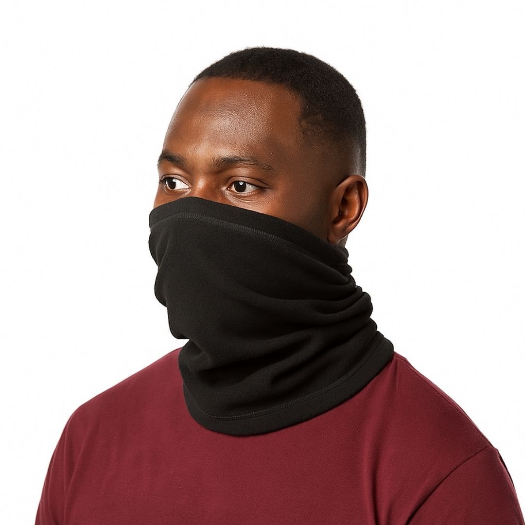 Warm Winter Neck Gaiter HM-3 Polar Fleece Half Mask with Adjustable Drawstring – Windproof, Dustproof, Motorcycle & Outdoor Cold Weather Face Cover Black Ski Bandana Tube Scarf Hiking Military Camping