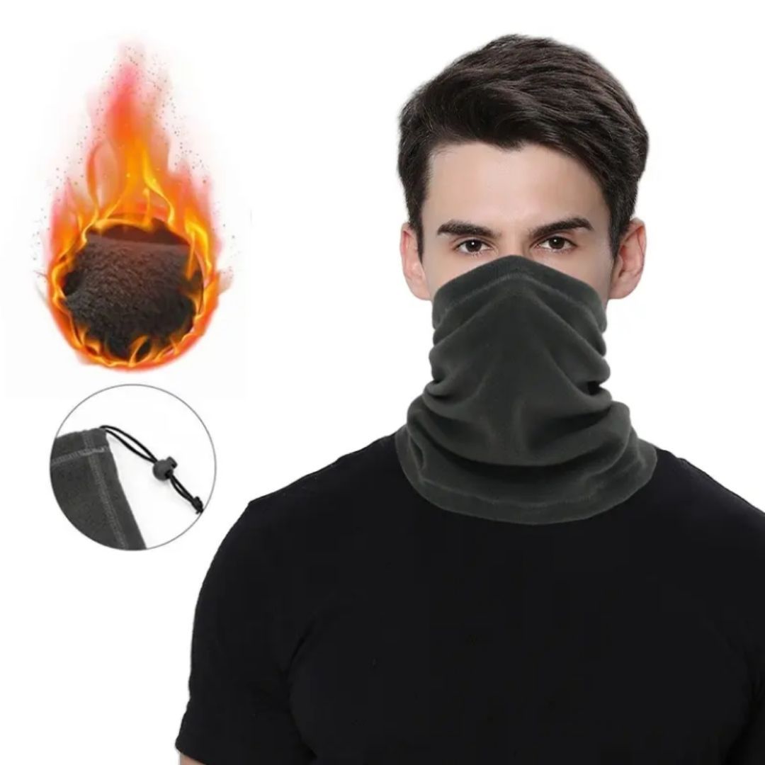 Warm Winter Neck Gaiter HM-3 Polar Fleece Half Mask with Adjustable Drawstring – Windproof, Dustproof, Motorcycle & Outdoor Cold Weather Face Cover Black Ski Bandana Tube Scarf Hiking Military Camping