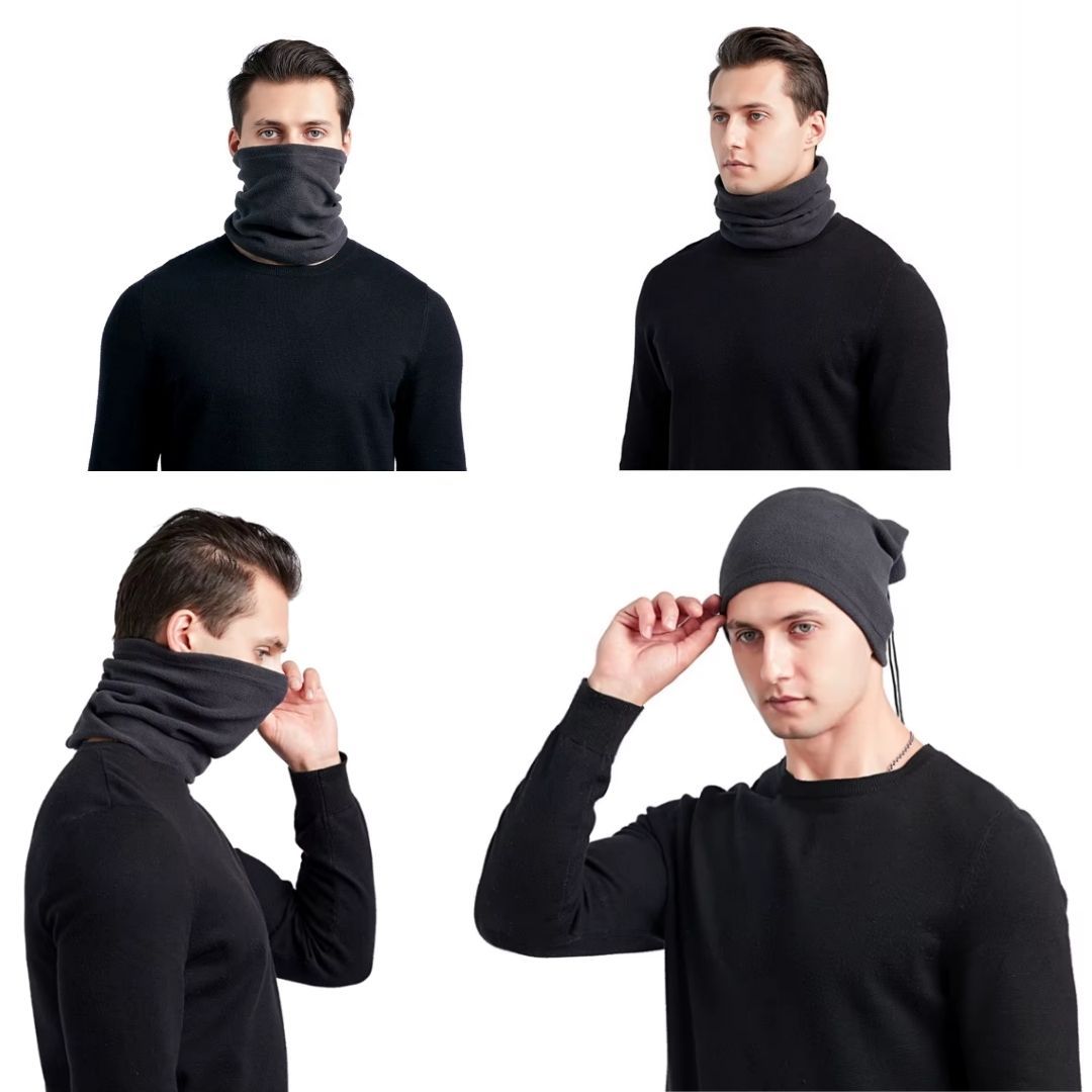 Warm Winter Neck Gaiter HM-3 Polar Fleece Half Mask with Adjustable Drawstring – Windproof, Dustproof, Motorcycle & Outdoor Cold Weather Face Cover Black Ski Bandana Tube Scarf Hiking Military Camping