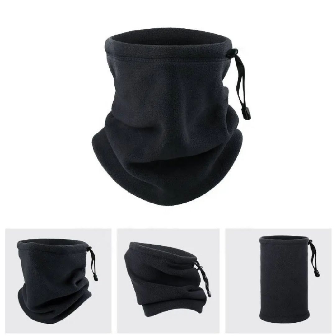 Warm Winter Neck Gaiter HM-3 Polar Fleece Half Mask with Adjustable Drawstring – Windproof, Dustproof, Motorcycle & Outdoor Cold Weather Face Cover Black Ski Bandana Tube Scarf Hiking Military Camping