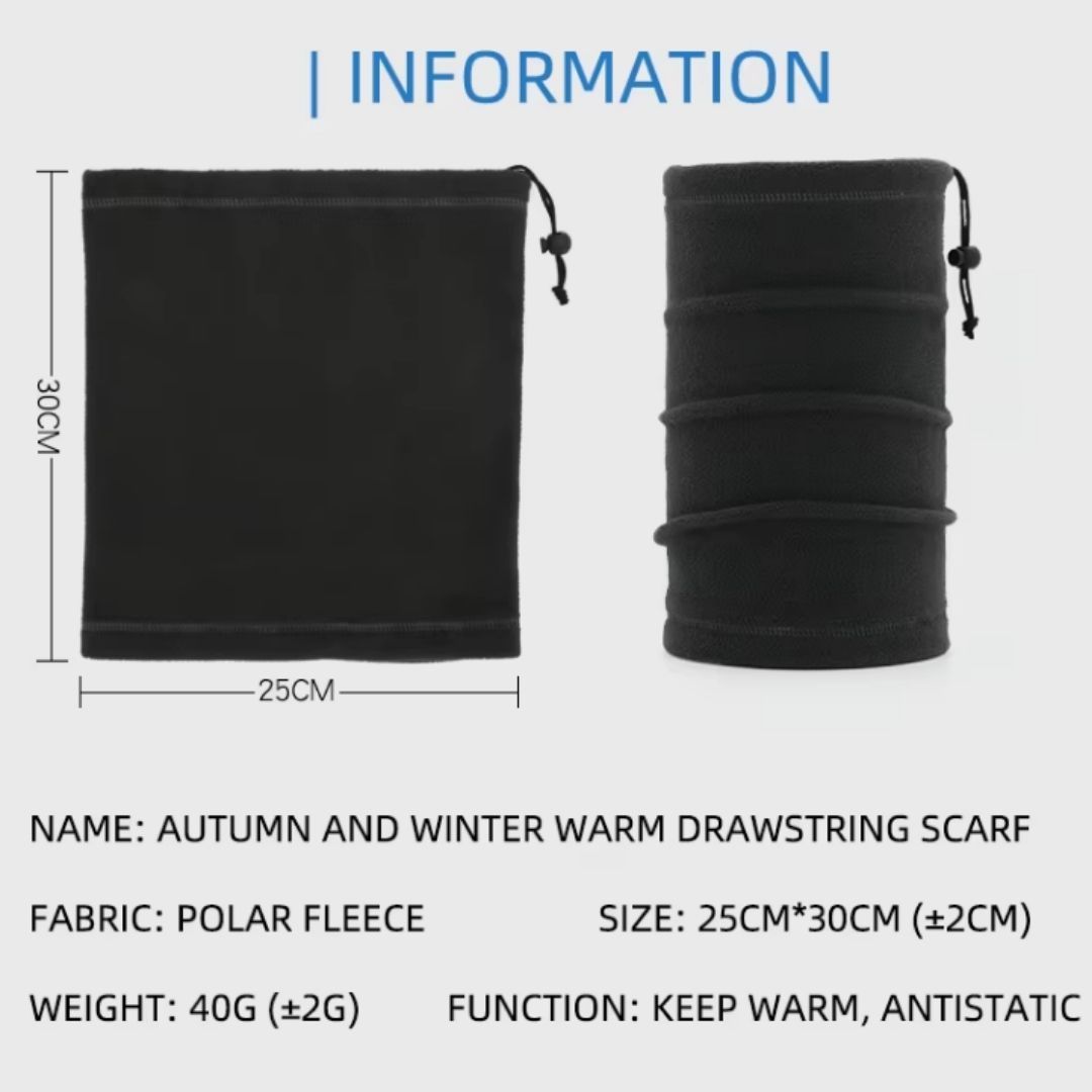 Warm Winter Neck Gaiter HM-3 Polar Fleece Half Mask with Adjustable Drawstring – Windproof, Dustproof, Motorcycle & Outdoor Cold Weather Face Cover Black Ski Bandana Tube Scarf Hiking Military Camping