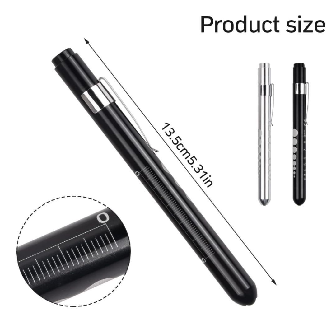 Medical Pen Torch With Pupil Gauge Aluminum Alloy Nurse Doctor Diagnostic Flashlight With Free AAA Batteries Included Waterproof IP65 LED White Light Dental Healthcare Interns First Aid Metallic