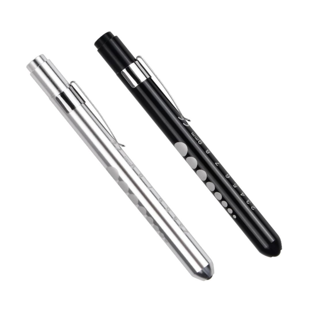 Medical Pen Torch With Pupil Gauge Aluminum Alloy Nurse Doctor Diagnostic Flashlight With Free AAA Batteries Included Waterproof IP65 LED White Light Dental Healthcare Interns First Aid Metallic