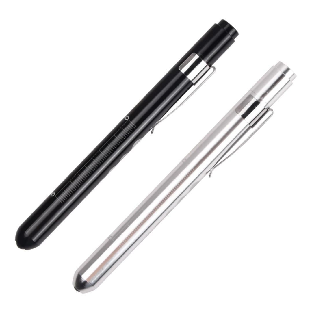 Medical Pen Torch With Pupil Gauge Aluminum Alloy Nurse Doctor Diagnostic Flashlight With Free AAA Batteries Included Waterproof IP65 LED White Light Dental Healthcare Interns First Aid Metallic