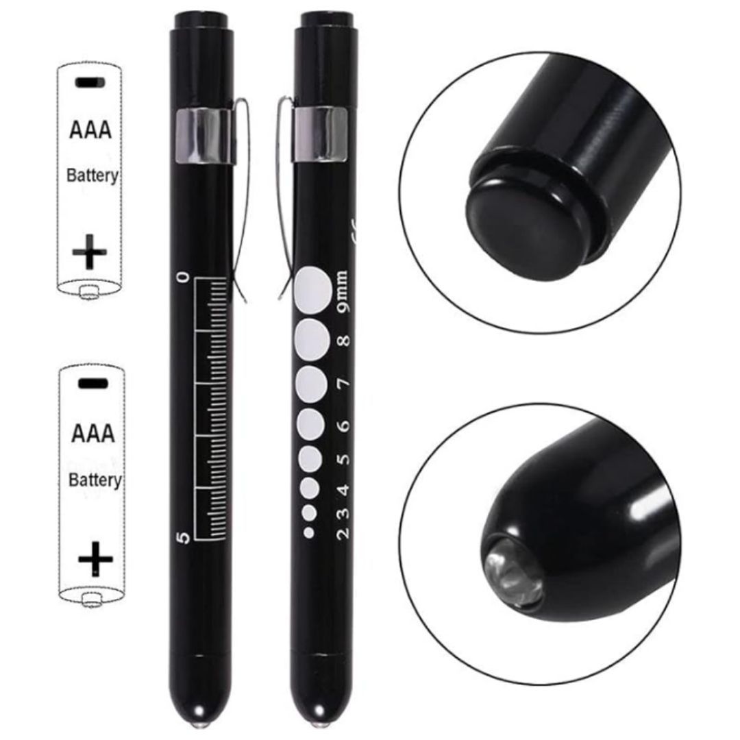 Medical Pen Torch With Pupil Gauge Aluminum Alloy Nurse Doctor Diagnostic Flashlight With Free AAA Batteries Included Waterproof IP65 LED White Light Dental Healthcare Interns First Aid Metallic