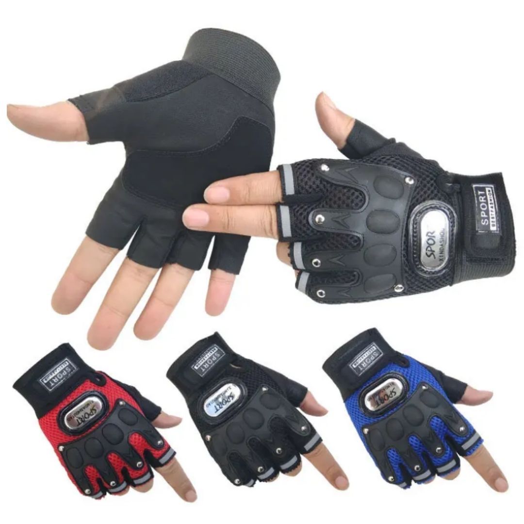 Outdoor Sports Breathable Half Finger Gloves Wear-Resistant Cycling Motorbike Bike Motorcycle Riding Racing Universal Unisex Tactical Light with Reflective Strips Bicycle 1 Pair Black Blue Red