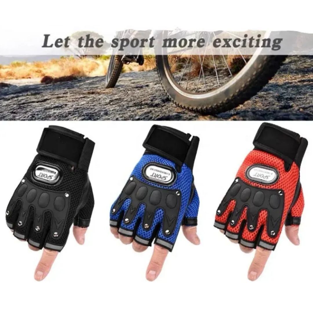 Outdoor Sports Breathable Half Finger Gloves Wear-Resistant Cycling Motorbike Bike Motorcycle Riding Racing Universal Unisex Tactical Light with Reflective Strips Bicycle 1 Pair Black Blue Red