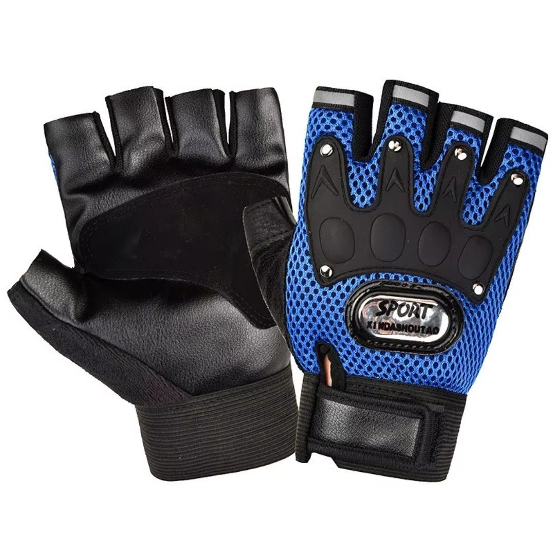 Outdoor Sports Breathable Half Finger Gloves Wear-Resistant Cycling Motorbike Bike Motorcycle Riding Racing Universal Unisex Tactical Light with Reflective Strips Bicycle 1 Pair Black Blue Red