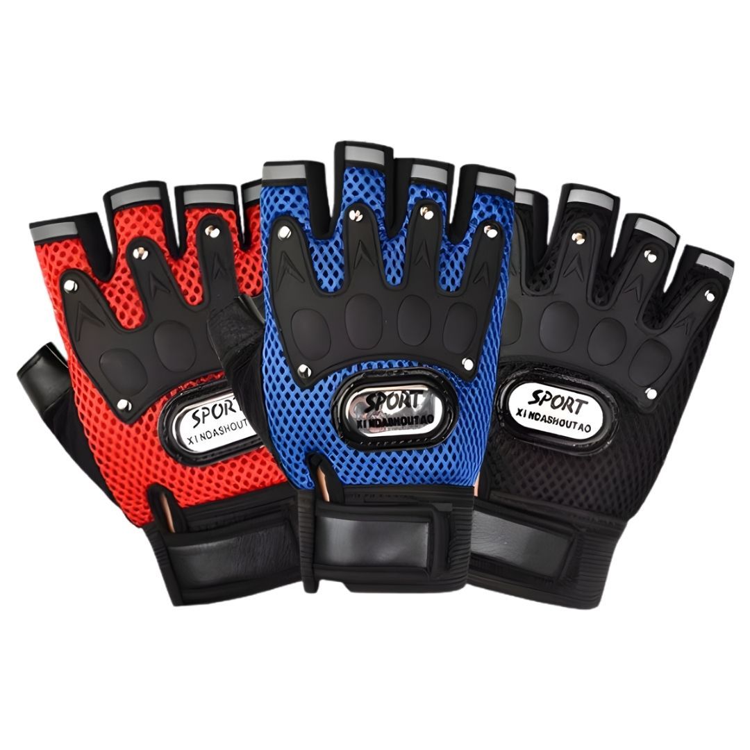 Universal Half Finger Gloves 1 Pair Nonslip Safety Gear Mesh Design Breathable Sport Cycling Motorbike Bike Motorcycle Riding Racing Unisex Tactical Light with Reflective Strip BLACK BLUE RED Summer
