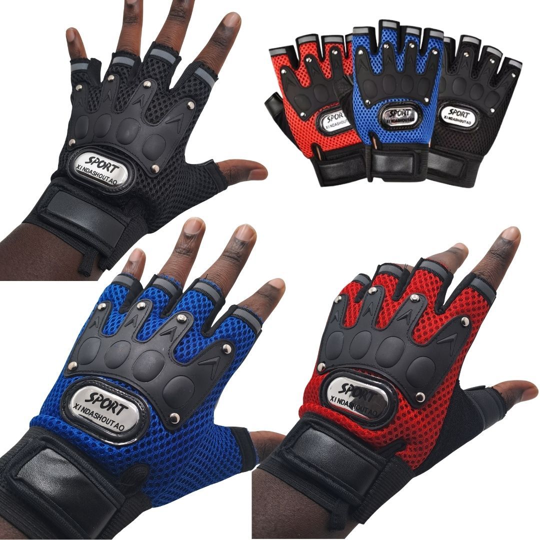 Universal Half Finger Gloves 1 Pair Nonslip Safety Gear Mesh Design Breathable Sport Cycling Motorbike Bike Motorcycle Riding Racing Unisex Tactical Light with Reflective Strip BLACK BLUE RED Summer