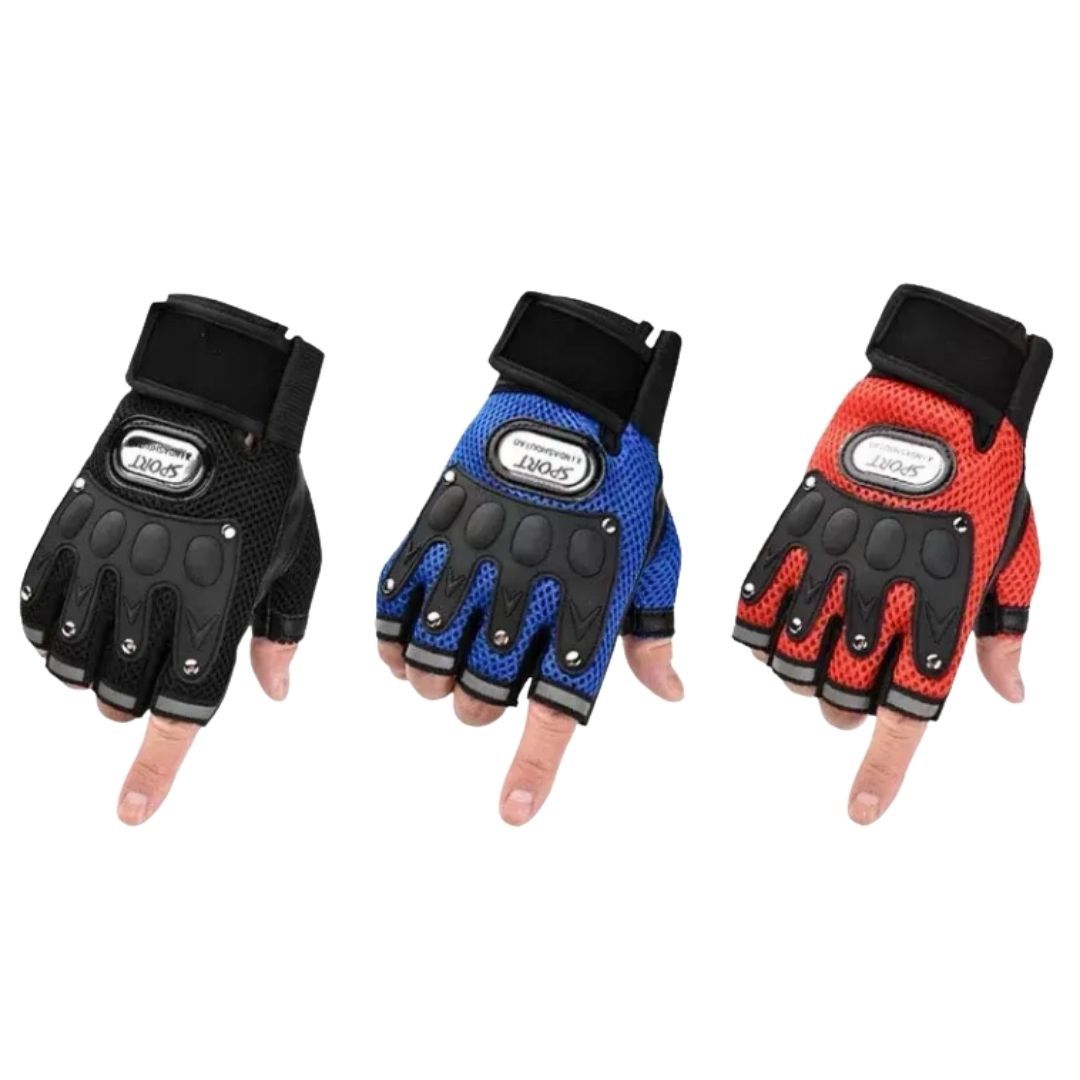Universal Half Finger Gloves 1 Pair Nonslip Safety Gear Mesh Design Breathable Sport Cycling Motorbike Bike Motorcycle Riding Racing Unisex Tactical Light with Reflective Strip BLACK BLUE RED Summer