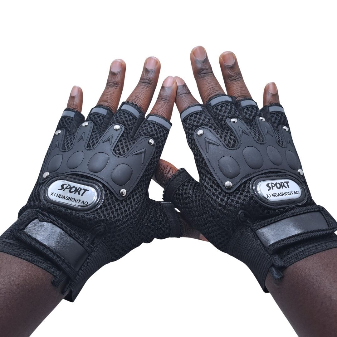 Breathable BLACK Half Finger Sport Gloves with Reflective Strips - Wear-Resistant Non-Slip Cycling & Motorbike Gloves Unisex HG-1 Bike Riding Racing Light Summer Bicycle Gear Mesh Design Tactical