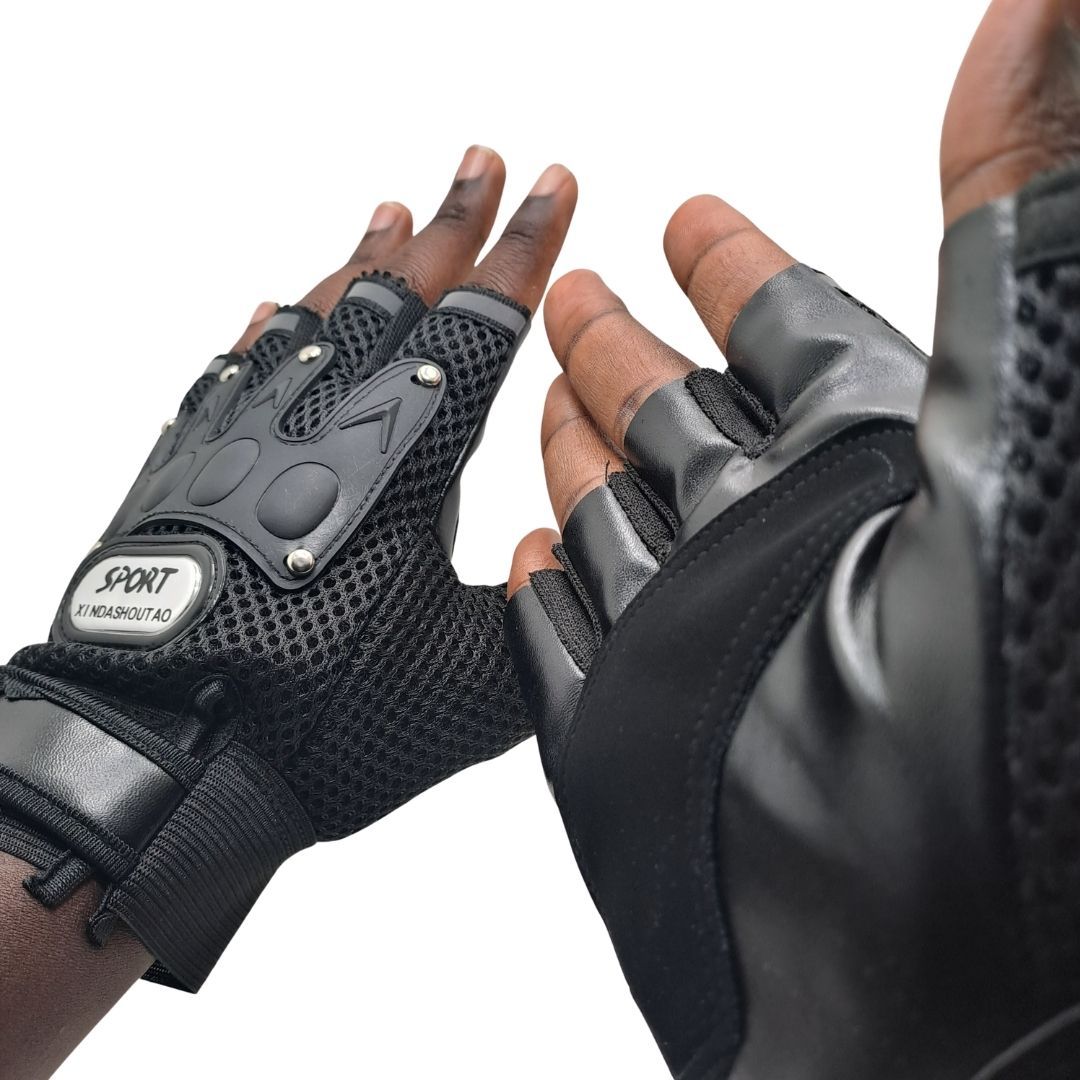 Breathable BLACK Half Finger Sport Gloves with Reflective Strips - Wear-Resistant Non-Slip Cycling & Motorbike Gloves Unisex HG-1 Bike Riding Racing Light Summer Bicycle Gear Mesh Design Tactical