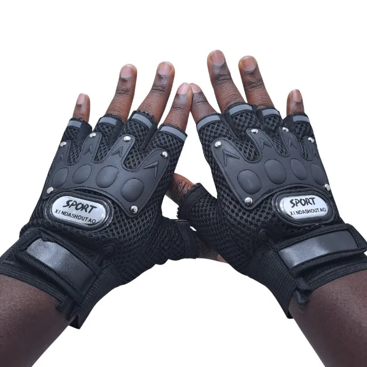 BLACK Breathable Half Finger Cycling Gloves Wear-Resistant Motorbike & Tactical Gear Unisex HG-1 with Reflective Strips Sport Glove Bike Riding Racing Light Summer Bicycle Gear Mesh Design