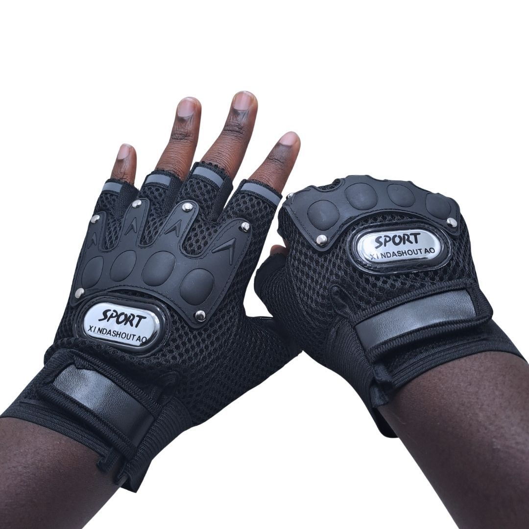 BLACK Breathable Half Finger Cycling Gloves Wear-Resistant Motorbike & Tactical Gear Unisex HG-1 with Reflective Strips Sport Glove Bike Riding Racing Light Summer Bicycle Gear Mesh Design