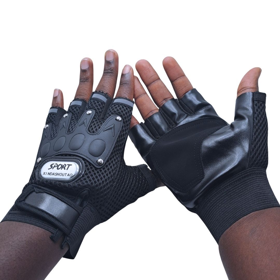 BLACK Breathable Half Finger Cycling Gloves Wear-Resistant Motorbike & Tactical Gear Unisex HG-1 with Reflective Strips Sport Glove Bike Riding Racing Light Summer Bicycle Gear Mesh Design