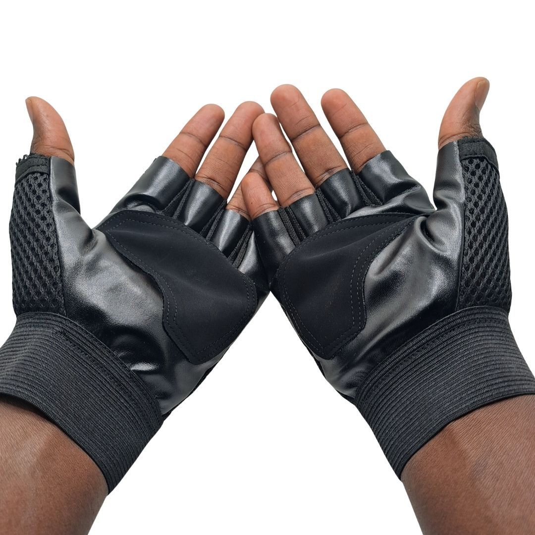 BLACK Breathable Half Finger Cycling Gloves Wear-Resistant Motorbike & Tactical Gear Unisex HG-1 with Reflective Strips Sport Glove Bike Riding Racing Light Summer Bicycle Gear Mesh Design