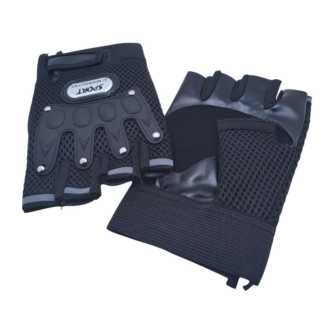 BLACK Breathable Half Finger Cycling Gloves Wear-Resistant Motorbike & Tactical Gear Unisex HG-1 with Reflective Strips Sport Glove Bike Riding Racing Light Summer Bicycle Gear Mesh Design