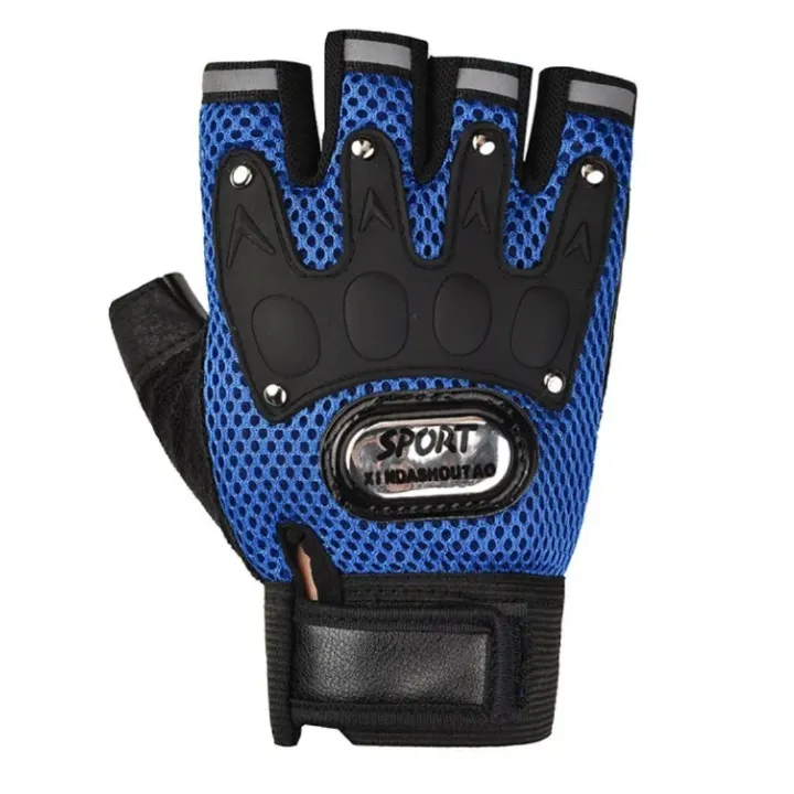 Breathable BLUE Half Finger Sport Gloves with Reflective Strips Wear-Resistant Non-Slip Cycling & Motorbike Gloves Unisex HG-1 Bike Riding Racing Light Summer Bicycle Gear Mesh Design Tactical