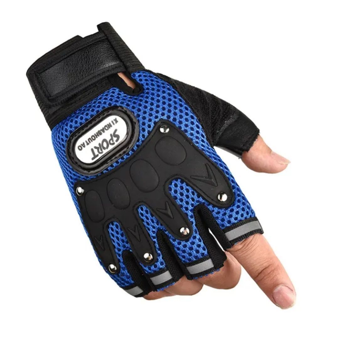 Breathable BLUE Half Finger Sport Gloves with Reflective Strips Wear-Resistant Non-Slip Cycling & Motorbike Gloves Unisex HG-1 Bike Riding Racing Light Summer Bicycle Gear Mesh Design Tactical