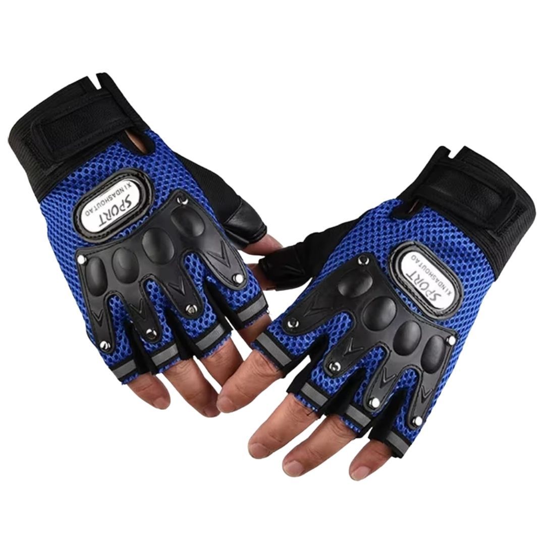 Breathable BLUE Half Finger Sport Gloves with Reflective Strips Wear-Resistant Non-Slip Cycling & Motorbike Gloves Unisex HG-1 Bike Riding Racing Light Summer Bicycle Gear Mesh Design Tactical