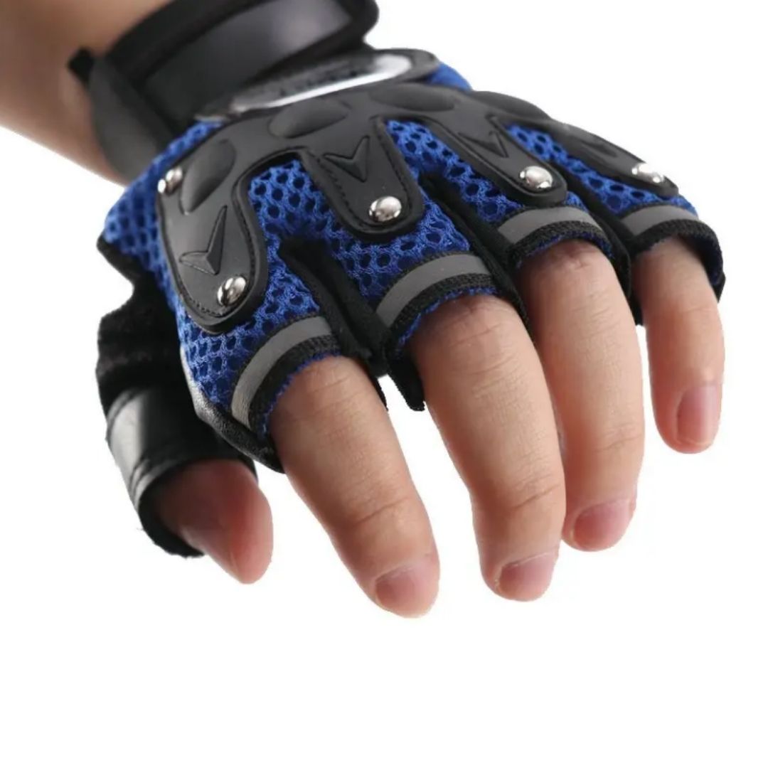 Breathable BLUE Half Finger Sport Gloves with Reflective Strips Wear-Resistant Non-Slip Cycling & Motorbike Gloves Unisex HG-1 Bike Riding Racing Light Summer Bicycle Gear Mesh Design Tactical