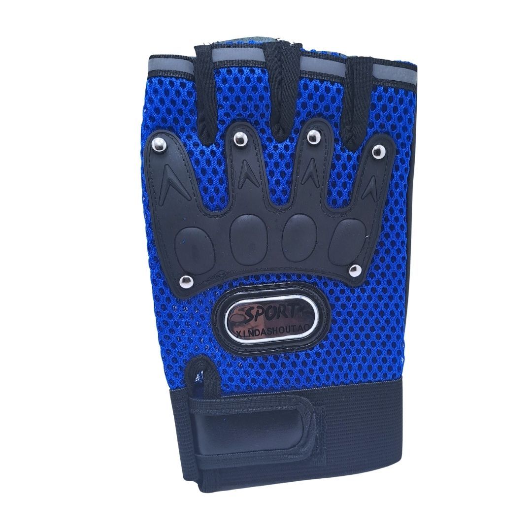 Breathable BLUE Half Finger Sport Gloves with Reflective Strips Wear-Resistant Non-Slip Cycling & Motorbike Gloves Unisex HG-1 Bike Riding Racing Light Summer Bicycle Gear Mesh Design Tactical