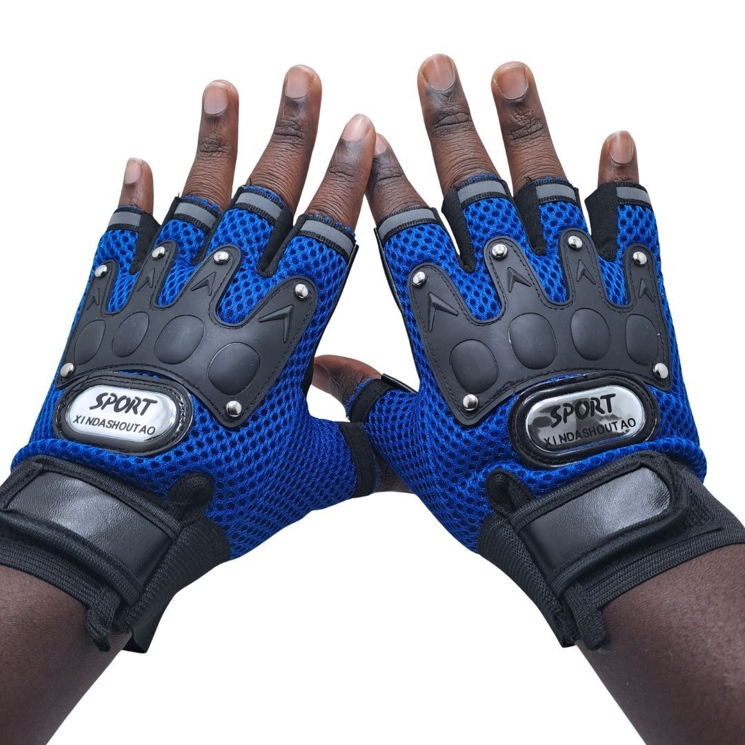 Breathable BLUE Half Finger Sport Gloves with Reflective Strips Wear-Resistant Non-Slip Cycling & Motorbike Gloves Unisex HG-1 Bike Riding Racing Light Summer Bicycle Gear Mesh Design Tactical