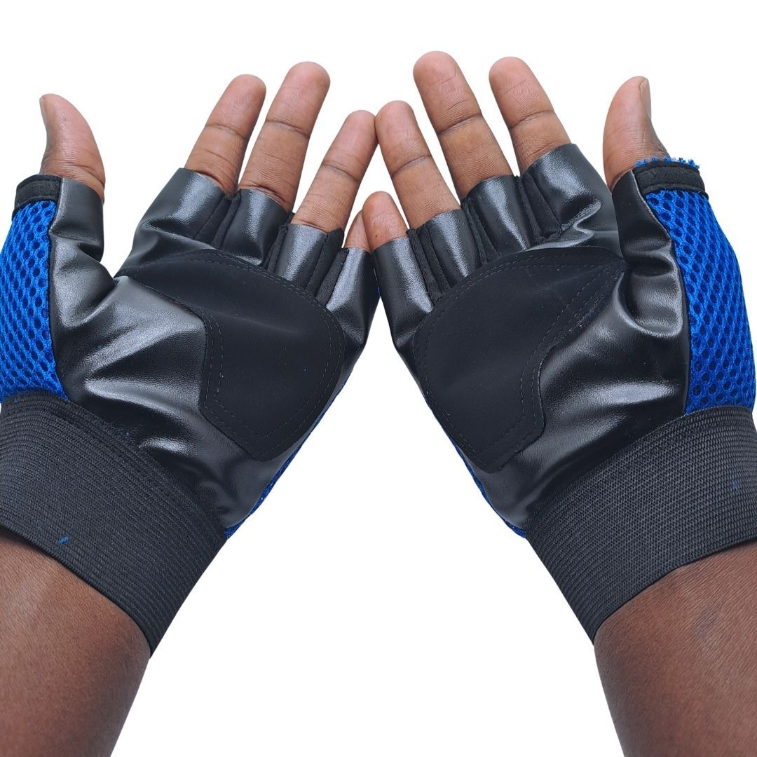 Breathable BLUE Half Finger Sport Gloves with Reflective Strips Wear-Resistant Non-Slip Cycling & Motorbike Gloves Unisex HG-1 Bike Riding Racing Light Summer Bicycle Gear Mesh Design Tactical
